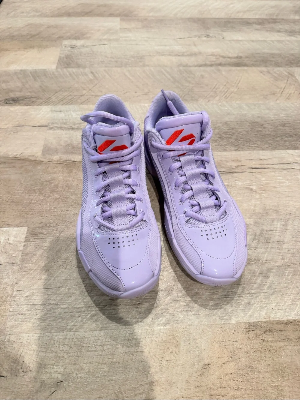 Jordan Luka 77 Men’s Lavender Basketball Athletic Shoes with Red Logo